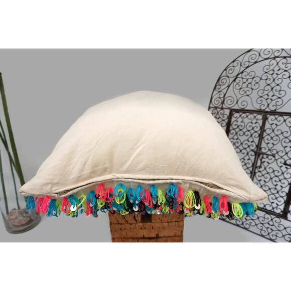 Moroccan Wedding Blanket Pillow Colorful Sequins, Boho Cushion Cover 03YL0452 - Picture 5 of 6